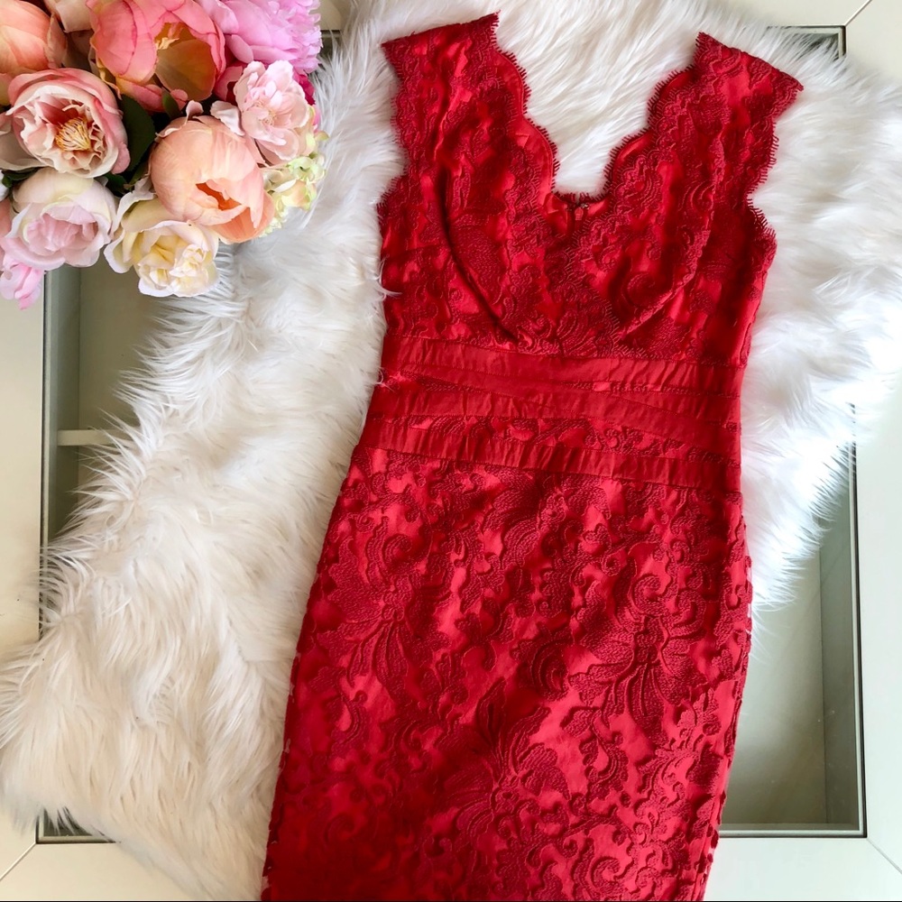 Tadashi Shoji Coral Red Lace Dress